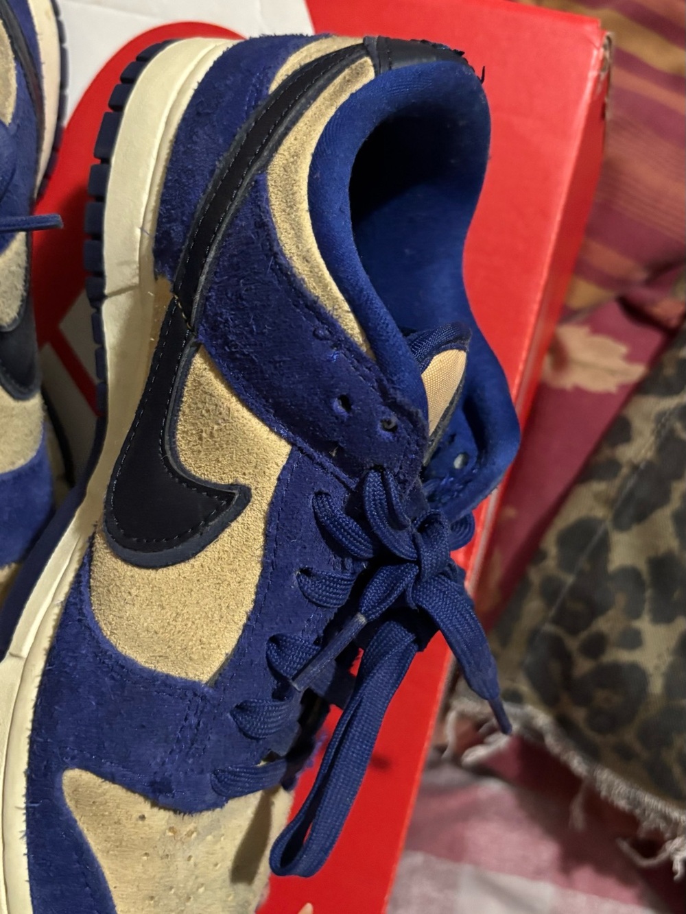 Nike Women’s Navy and Tan Suede Low-Top Sneakers